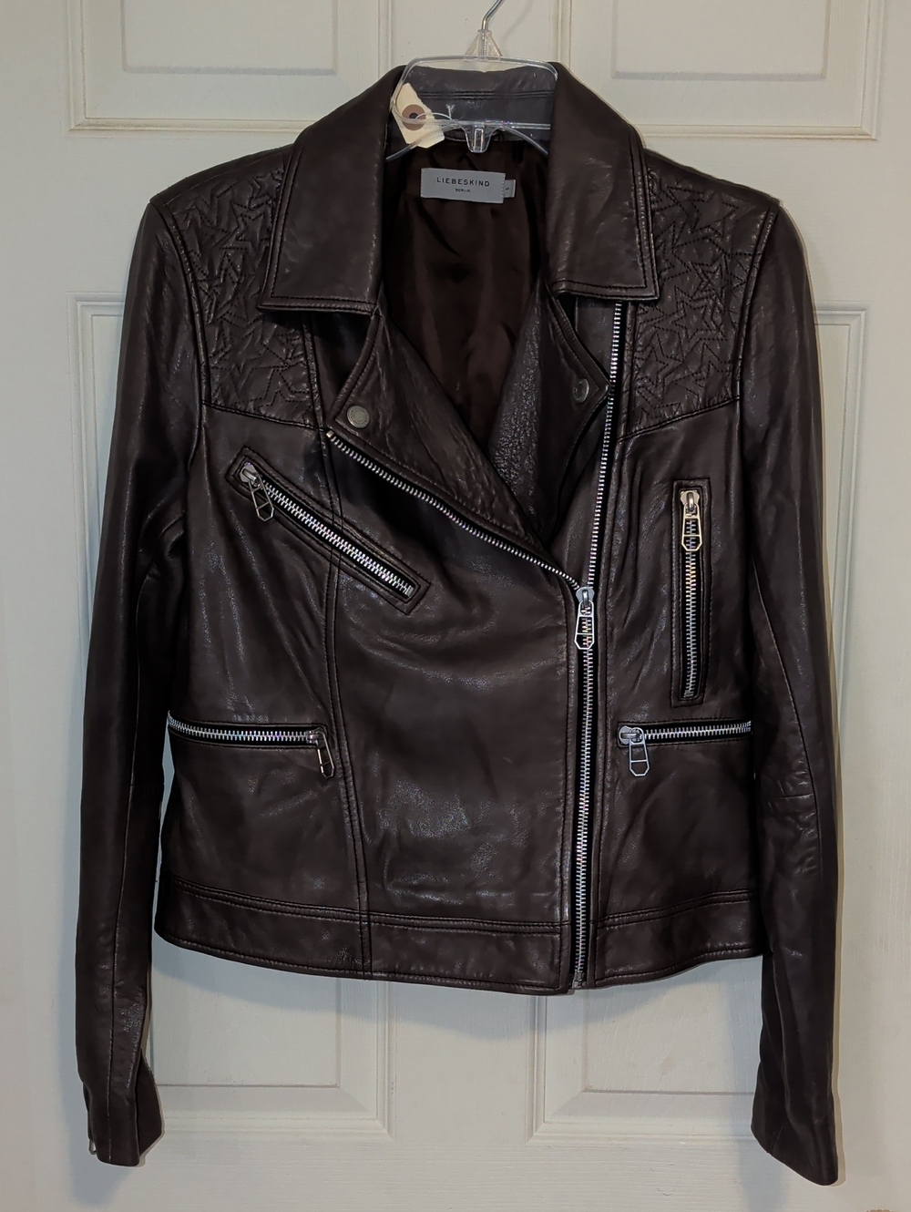 NWOT Liebeskind Women's Dark Brown Leather Moto Jacket size S